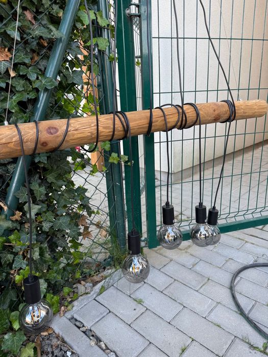 Lampa wiszaca drewniana loft 5 punktowa