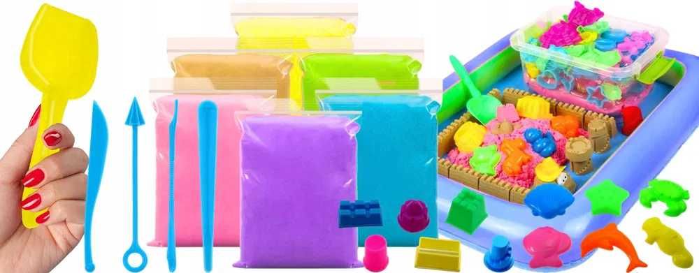 PIASEK KINETYCZNY DLA DZIECI 3kg Basen Łopatka Foremki Piaskownica XXL