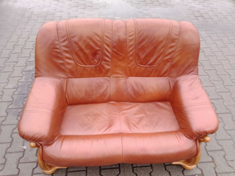 Komplet FLORYDA 3+2+1 i Ława Rozkładana i Podnoszona , Dąb -Skóra Brąz