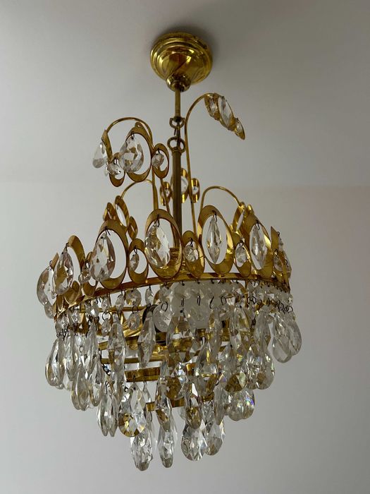 Lampa sufitowa mosiężna z kryształkami