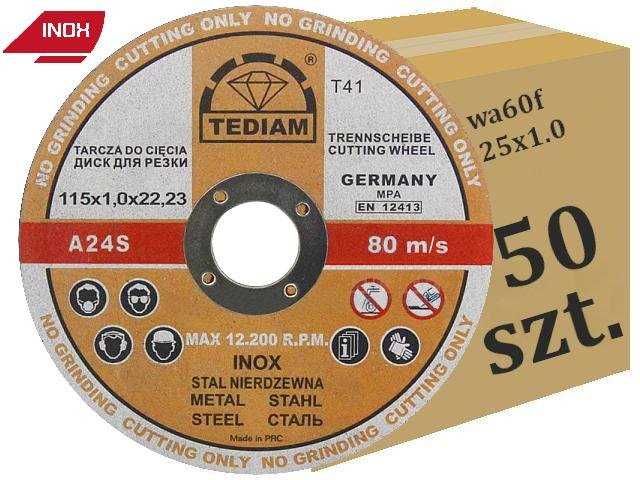 10x Tarcza tarcze do cięcia metalu 115x1.0 INOX TEDIAM 115 x 1,0