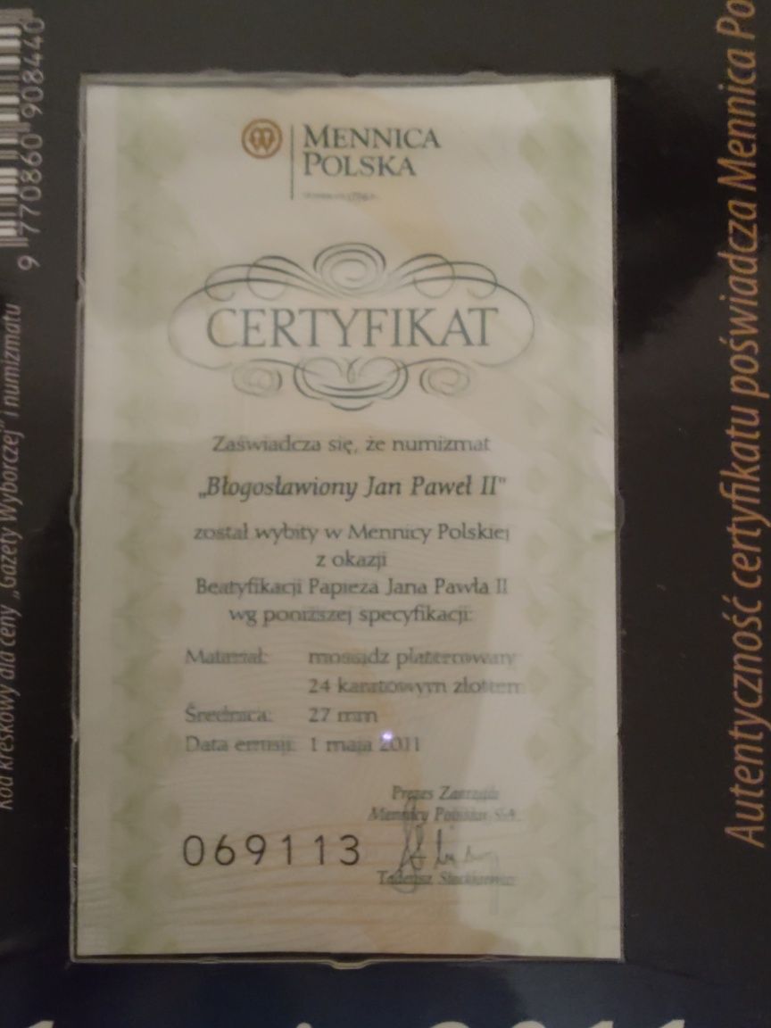Jan Paweł II numizmat platerowany 24 karatowym złotem - Mennica Polska