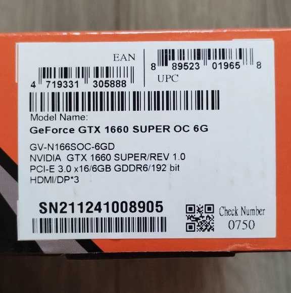 Відеокарта Gigabyte GeForce GTX 1660 Super OC 6G (Б/В)