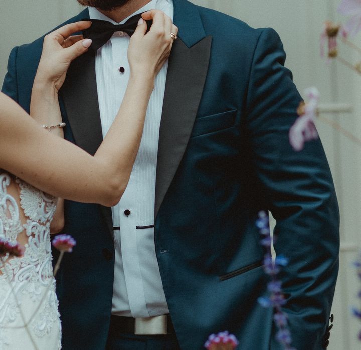 Garnitur ślubny, smoking Lancerto Lincoln NAVY, 176/112/92 + koszula