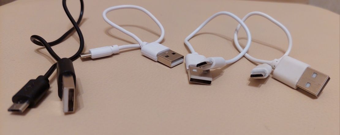 Micro USB  USB A, 3шт білі по 20см + 1шт чорний 30см