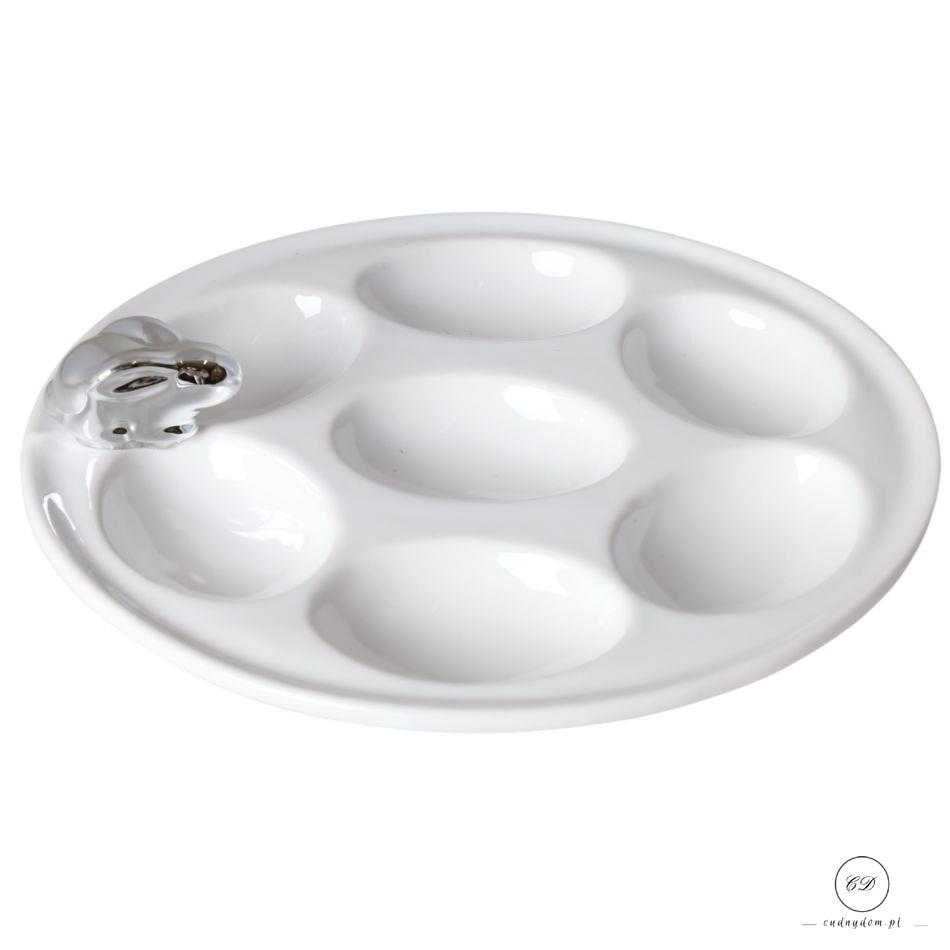 Talerz na jajka ze srebrnym zajączkiem. 4051
