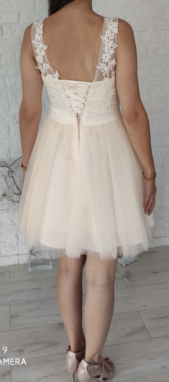 Nowa Sukienka kremowa tiulowa tiul na wesele S