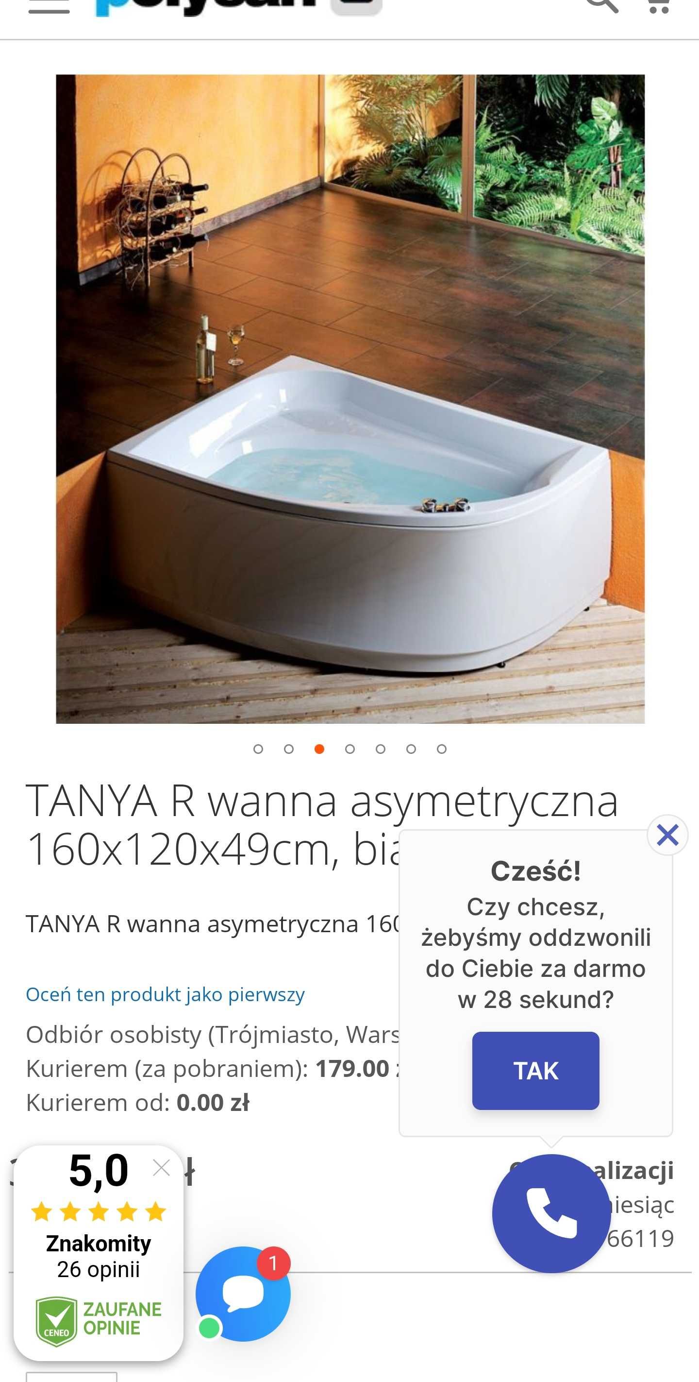 NOWA wanna 160x120 prawa asymetryczna Polysan Tanya