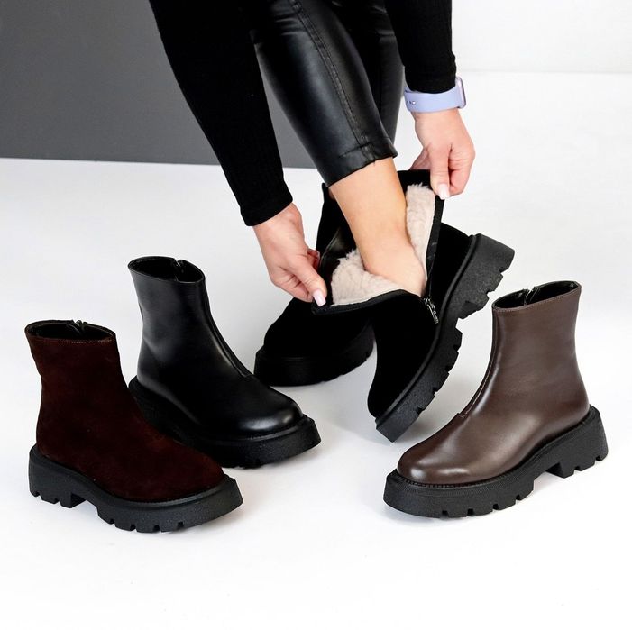 Жіночі шкіряні зимові черевики в кольорах
