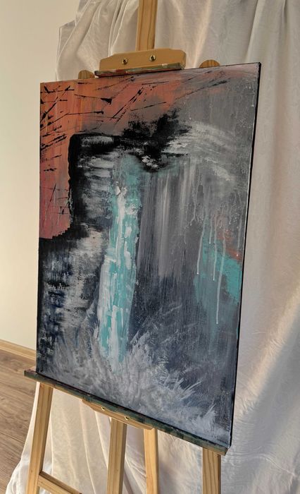 Obraz abstrakcyjny „Przepływ” 50x70 – rękodzieło, akryl na płótnie