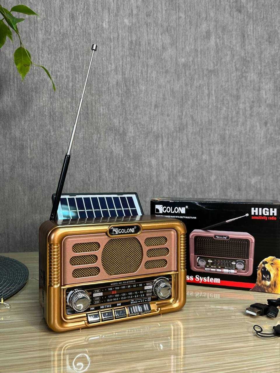 Радио со съемным аккумулятором, Bluetooth, USB, SD и солнечной панелью