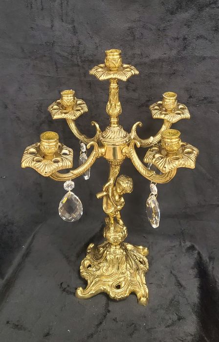 Канделябр, свічник подсвечник старовинний бронзовий на 5 свічок з криш