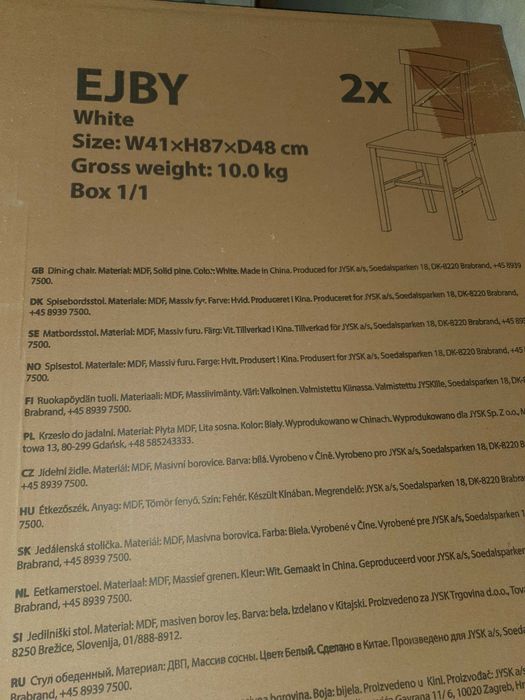 Krzesło do jadalni nowe Jysk EJBY W41*H87*D48