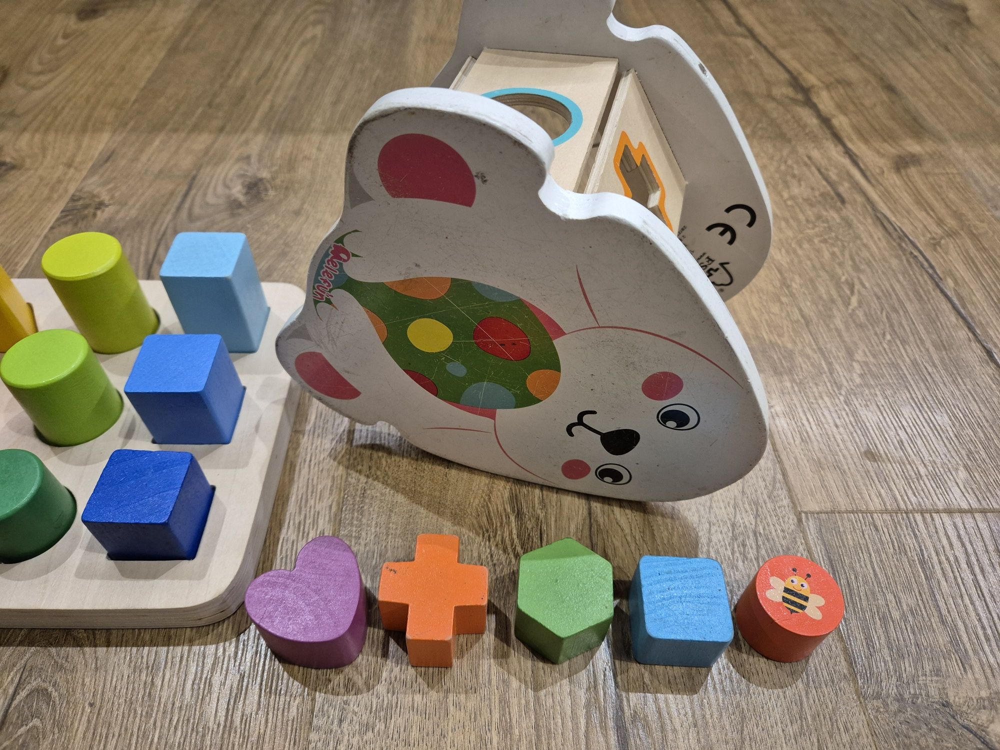 Drewniane układanki kształty Playtive + sorter Elefun