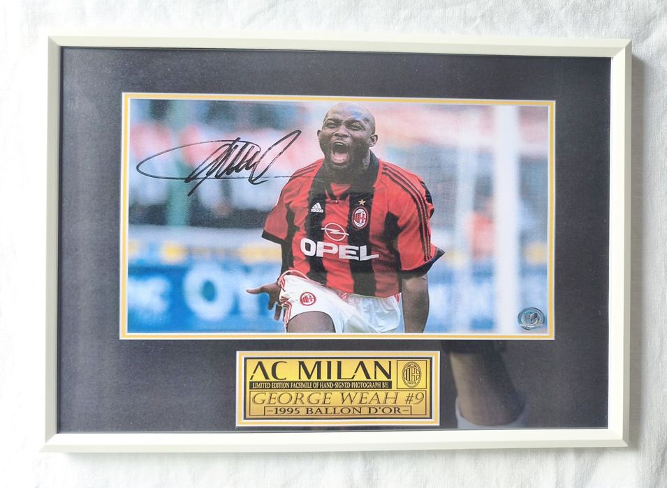 Moldura AC Milan - George Weah com Autógrafo (A4)