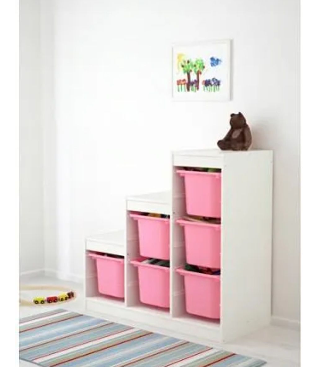 Ikea Trofast Regał Biały 6 Pojemników Różowy