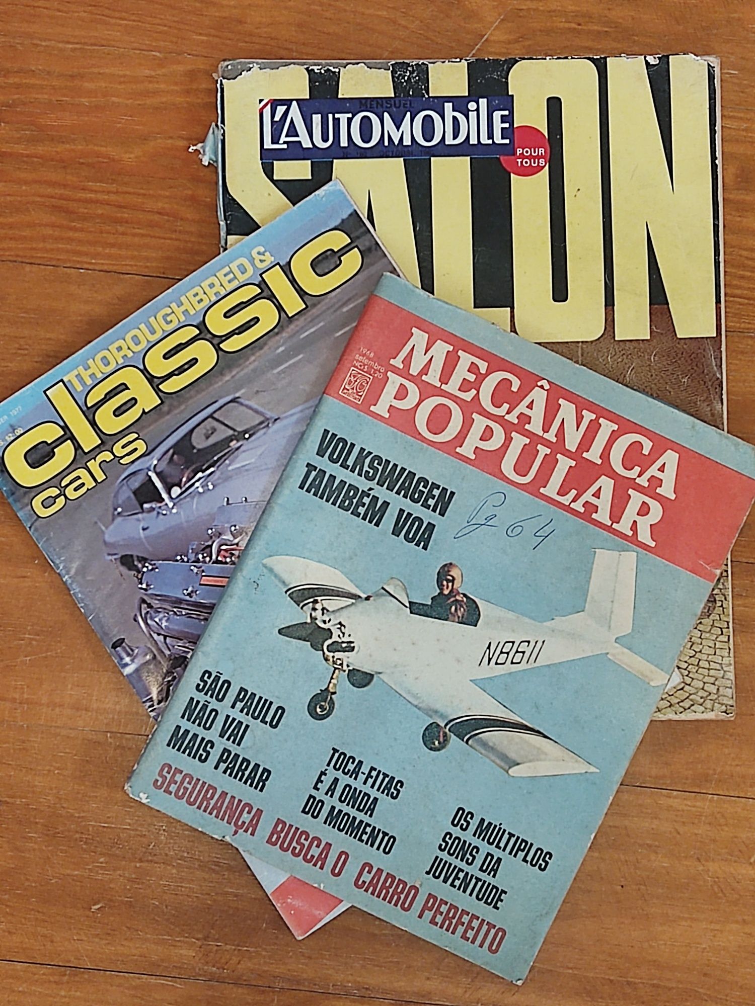 Revistas Mecânica Popular 1968, Classic cars 1977 e L'Automobile 1962