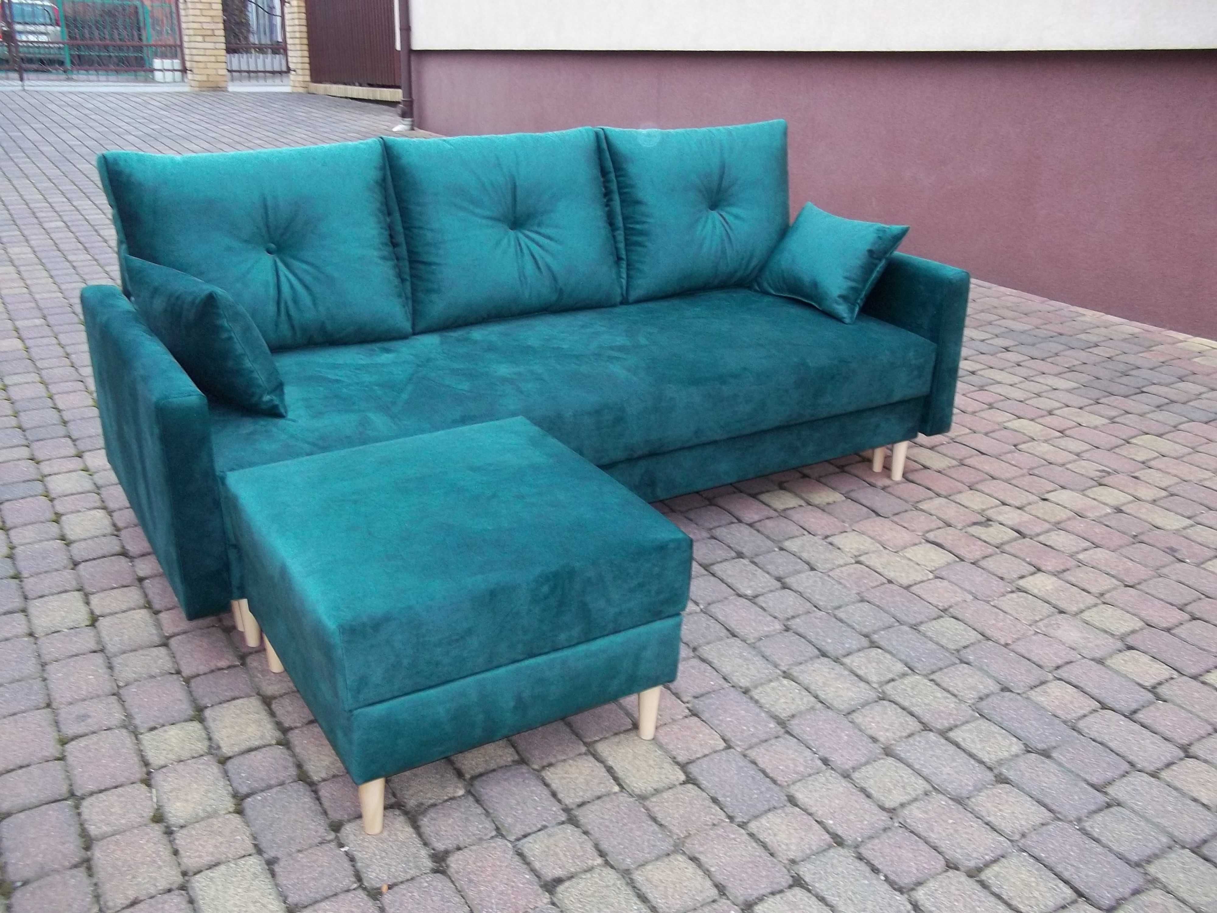 kanapa z pufą przestawną/narożnik-styl skandynawski/srężyny bonell