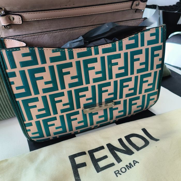 Double leather logo fendi bag