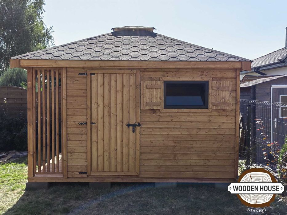 Domek narzędziowy "Świerk z Drewutnią" 3 x 4 altanystanior.pl