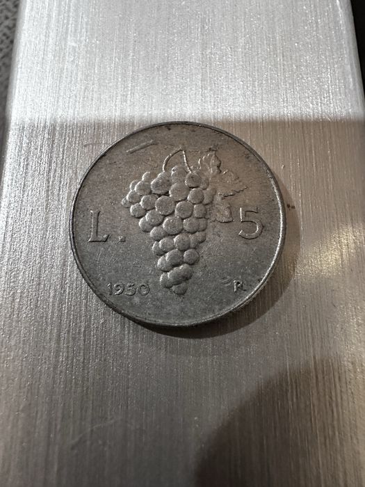 Монета 5 лір Італія 1950 рік
