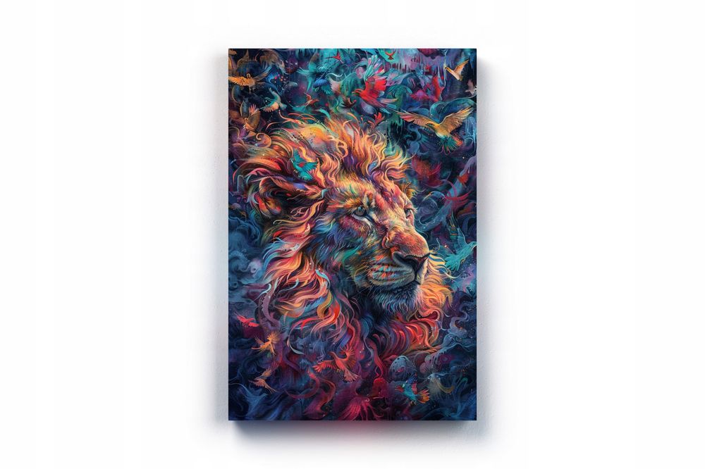Obraz na płótnie Kolorowy Lew 70x100 cm w Nowoczesnym Stylu