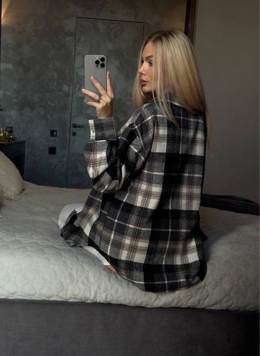 Сорочка в клітинку тепла, сорочка оверсайз, сорочка жіноча осіння