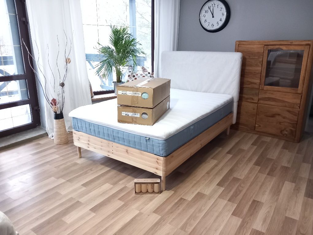 Nowe1/2 ceny łóżko kontynentalne +Materac spręży,  DUNVIK Ikea