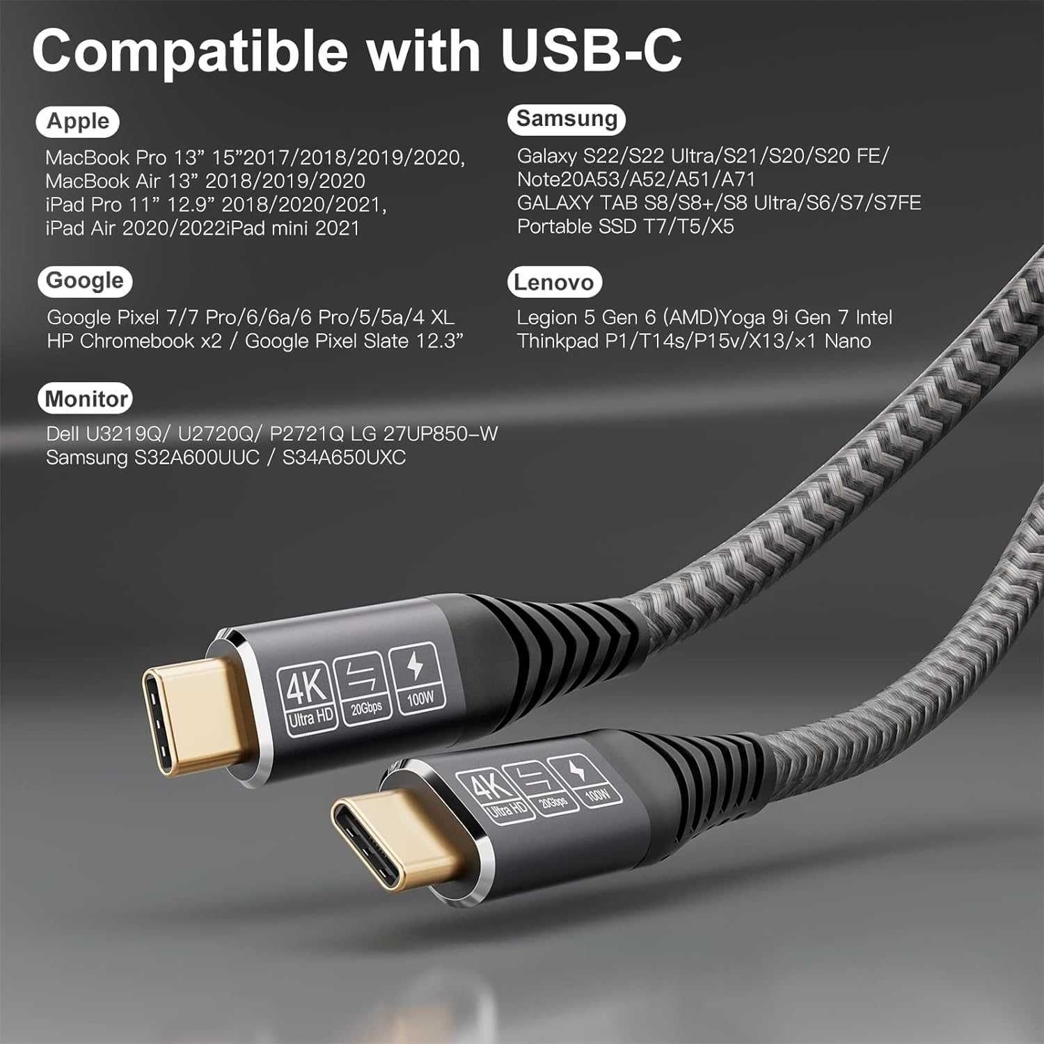CAKOBLE USB C 5 m, USB C 3.2 Gen2, 20Gb/s, 100W, 20 V/5A, C, 4K 60Hz