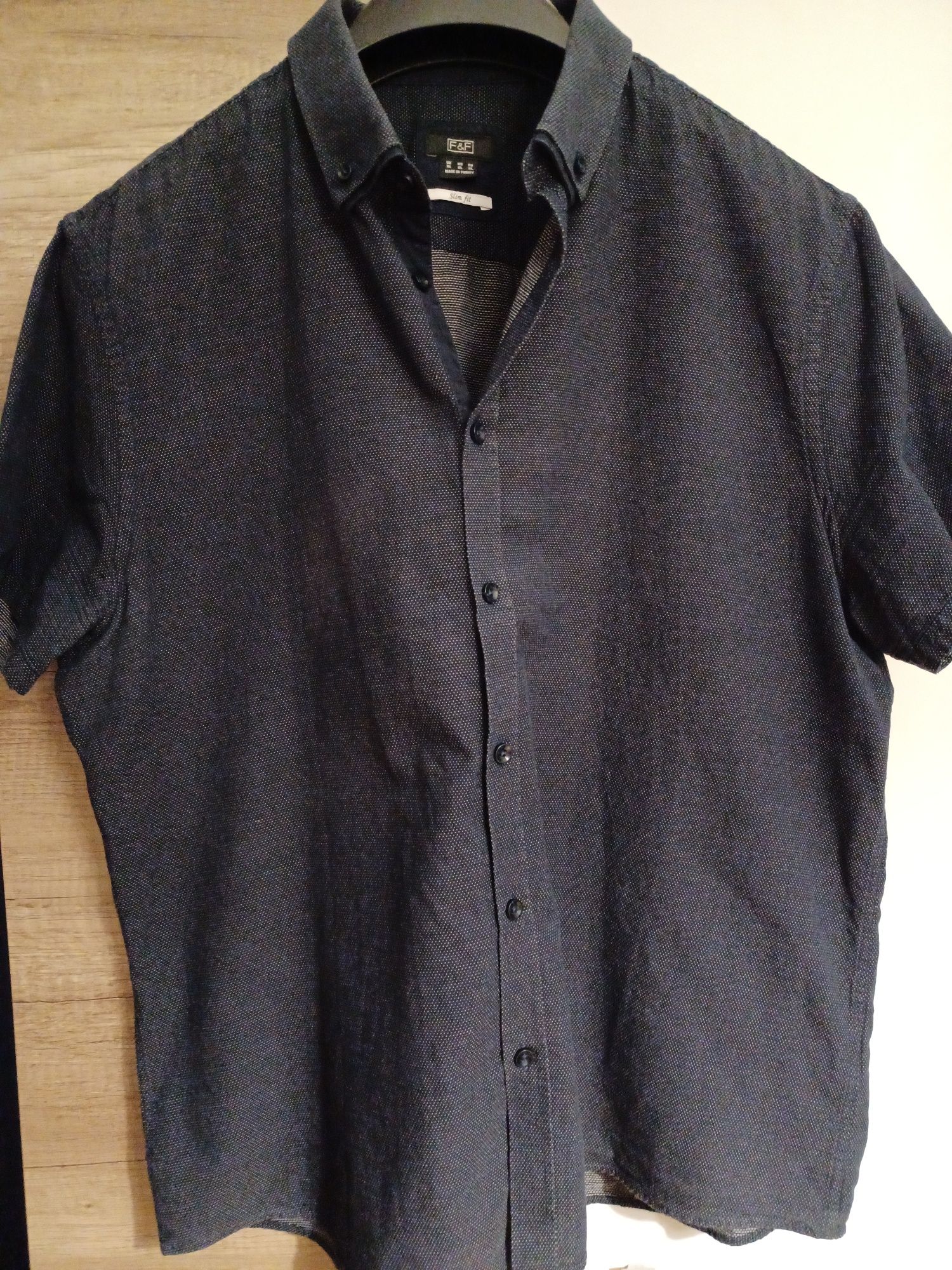 Granatowa koszula z krótkim rękawem męska rozmiar XL F&F Stan bdb
