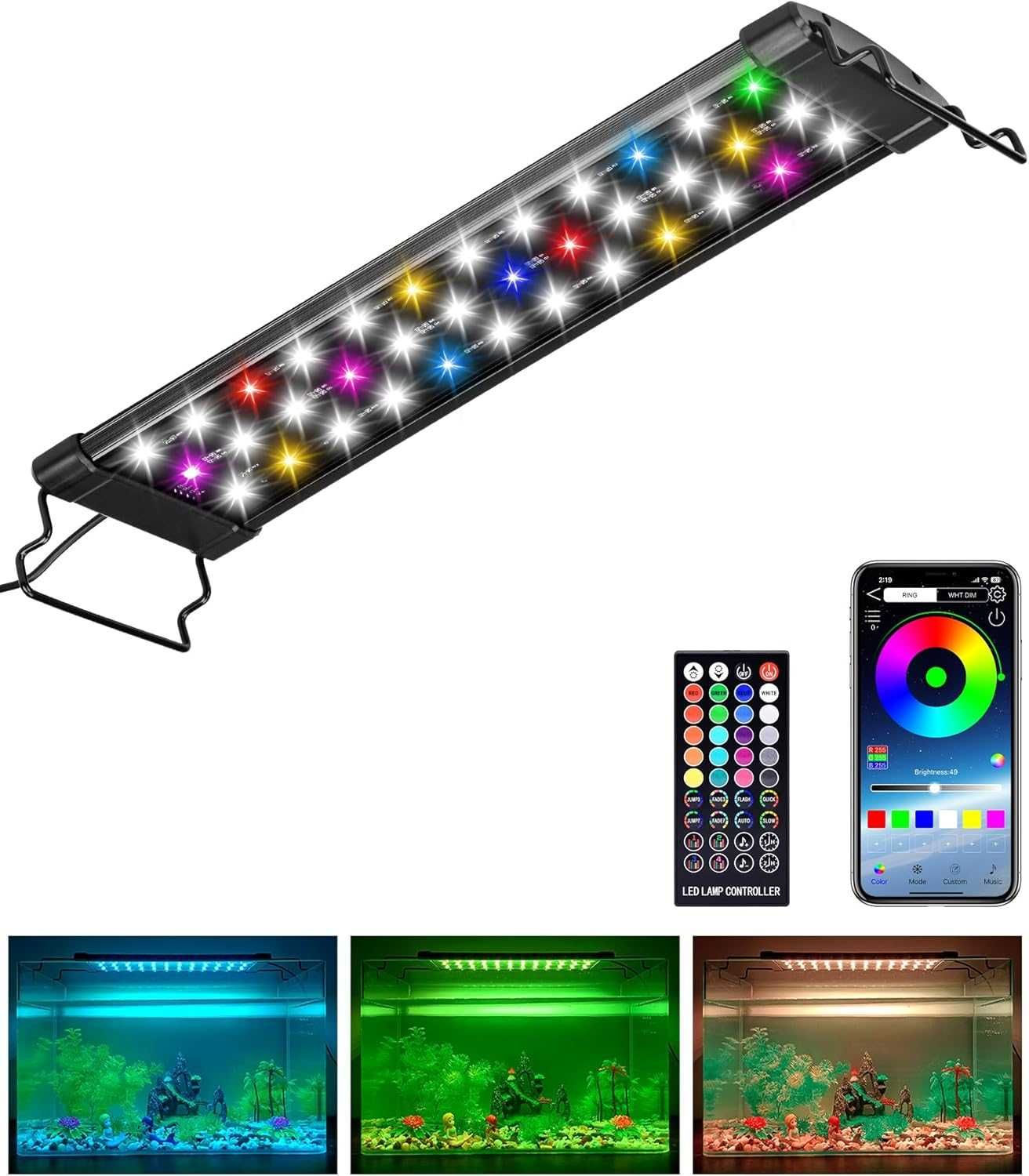 Oświetlenie do akwarium, bluetooth + pilot, regulacja 40-55cm, 36 LED