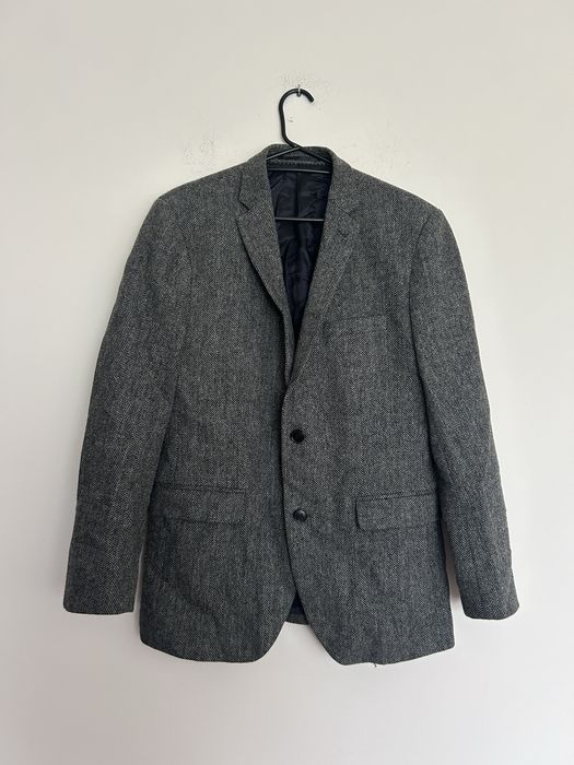 Marynarka lambswool wełniana w jodełkę szara M
