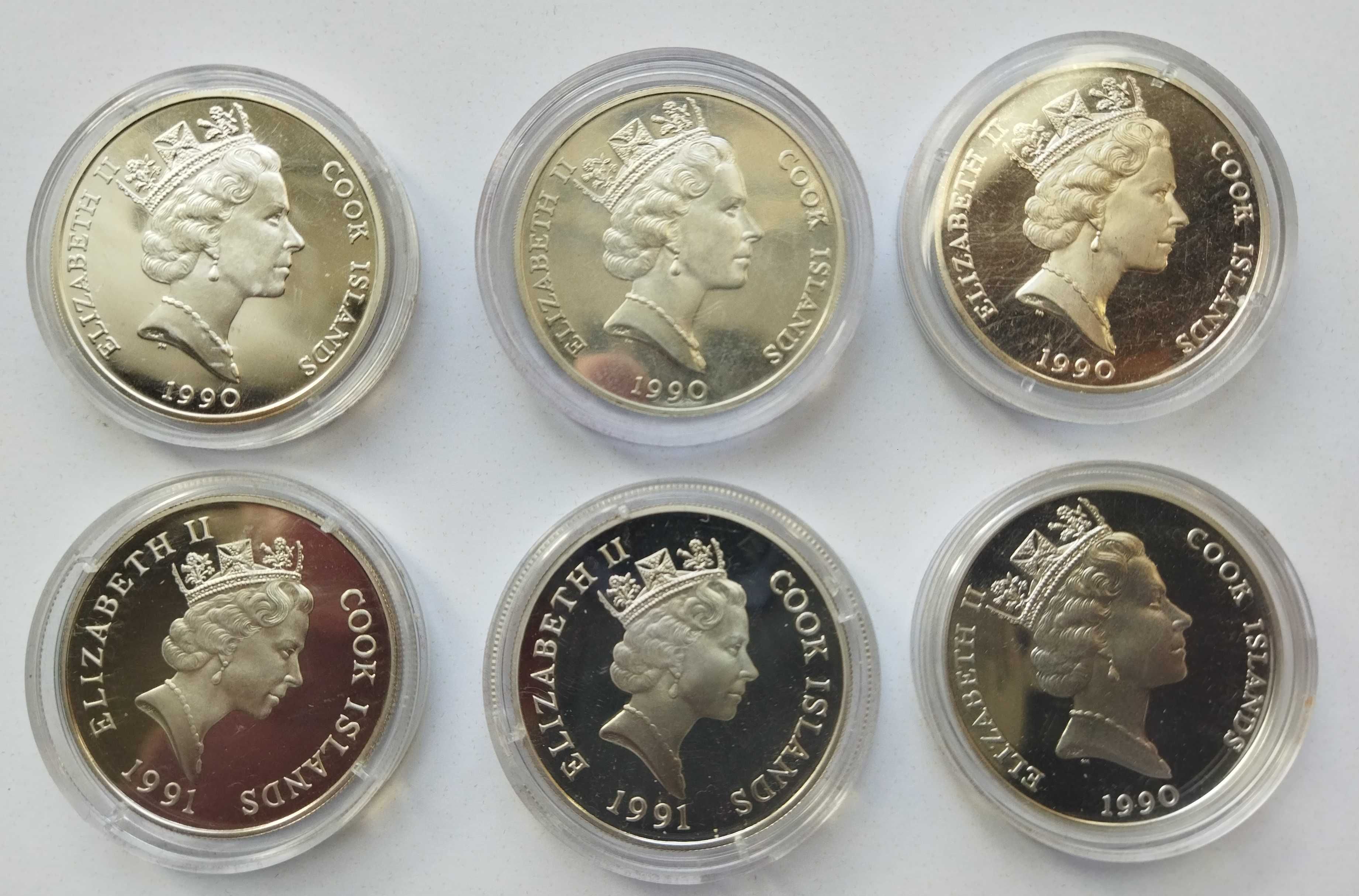 Monety kolekcjonerskie 50 dolarów 1990 i 1991 r. Wyspy Cooka.