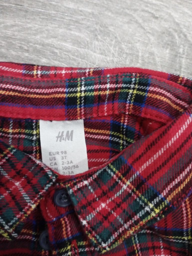 Bawełniana koszula h&m 98 święta w kratkę czerwona