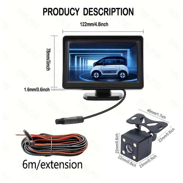 4.3 Дисплей с изображением заднего вида HD/новый.