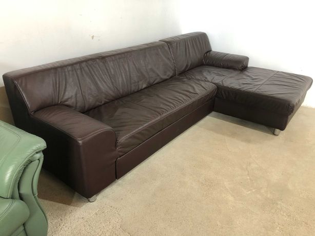 Кутовий розкладний диван з натуральноі шкіри (кожа)