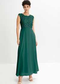 B.P.C sukienka wieczorowa długa maxi z koronką zielona 44.