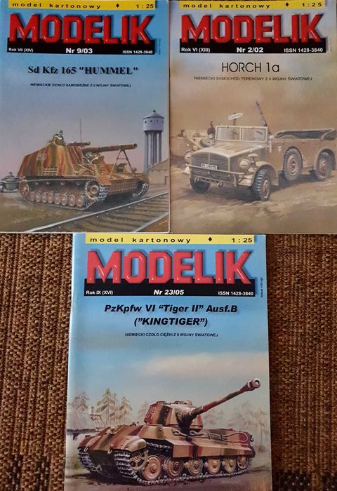 Modele kartonowe Modelik - Kingtiger, Hummel, Horch