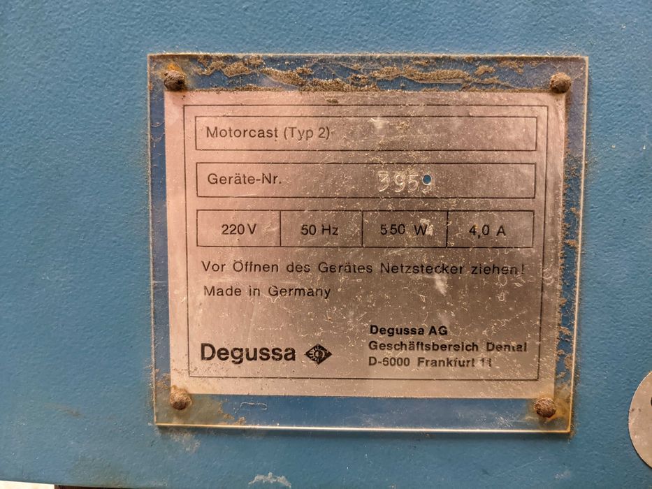 Wirówka protetyczna Degussa Motorcast Typ 2, jubilerstwo