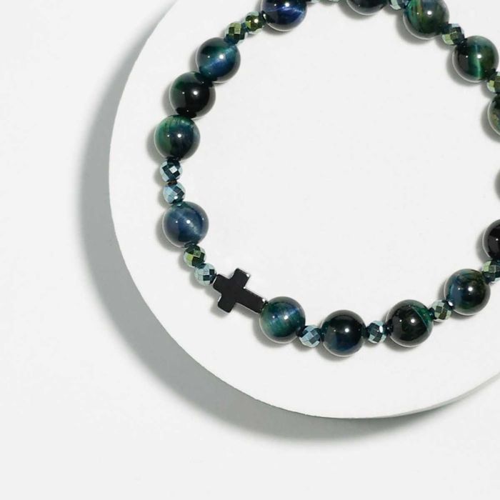 Unikatowa Bransoletka ( Różaniec)  z Kamieni Tygrysie Oko i Hematyt