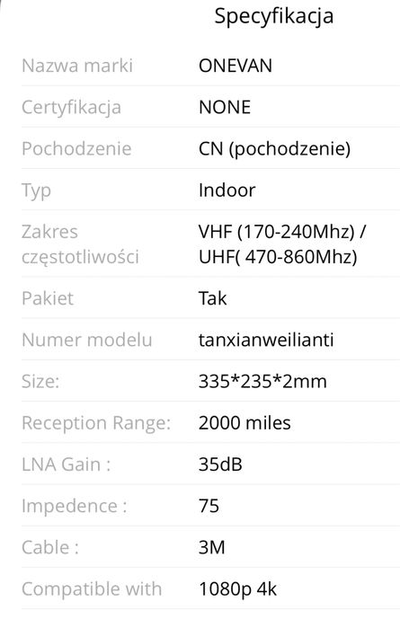 Antena pokojowa ze wzmacniaczem