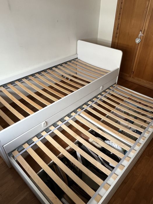 Cama individual c/cama-gaveta + arrumação, branco, 90x200 cm