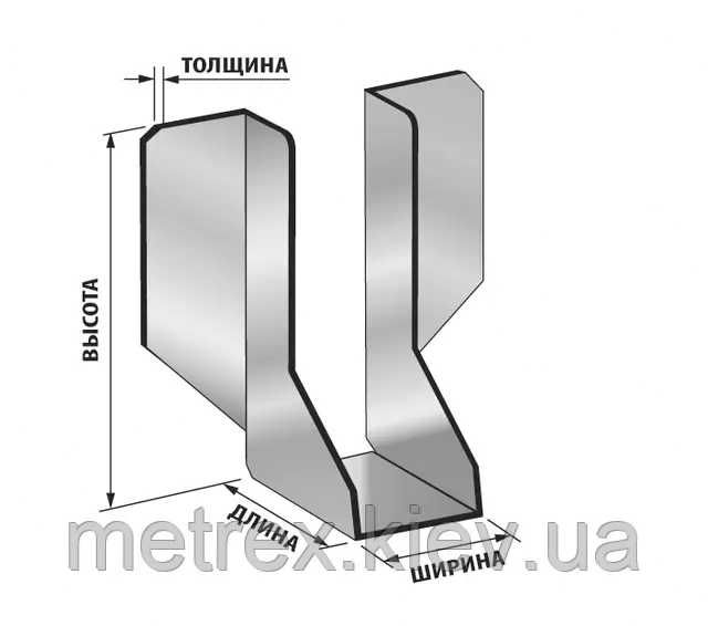 Наконечник для крепления балок внешний 51х105х70х2.0 мм оцинкованный