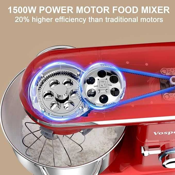 Robot Kuchenny Mikser Planetarny 6L 1500W 6 Prędkości Czerwony (528b)