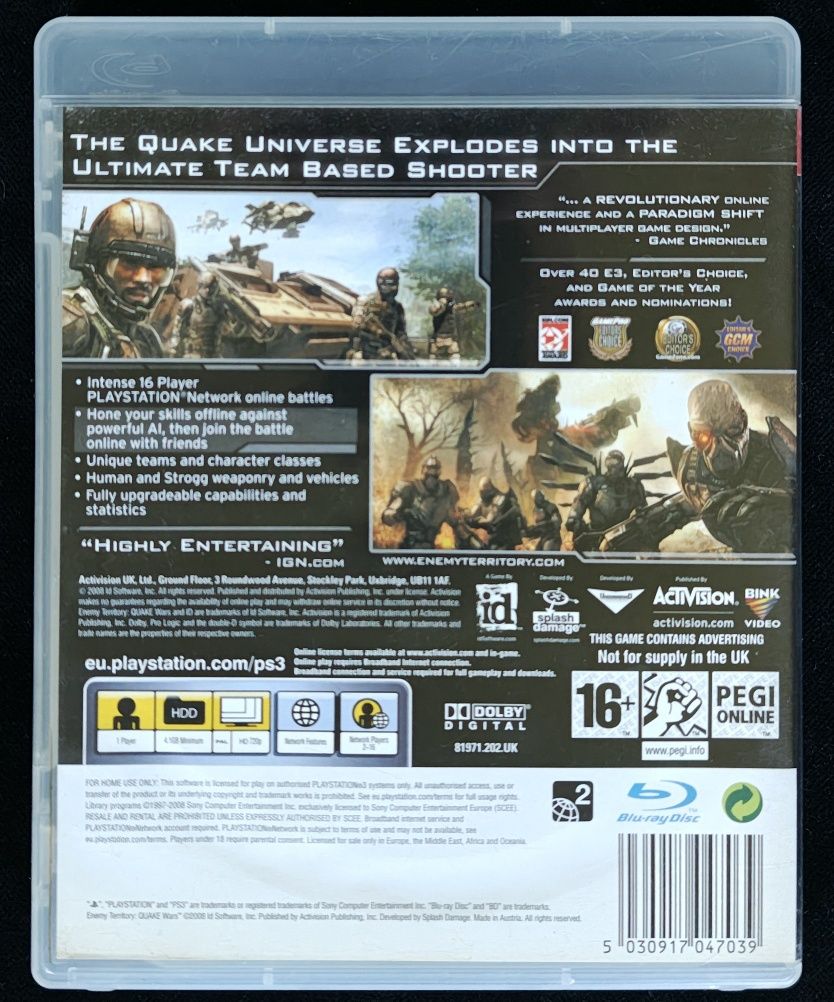Enemy Territory QUAKE Wars EN na PS3 Kultowy FPS 100% Sprawny