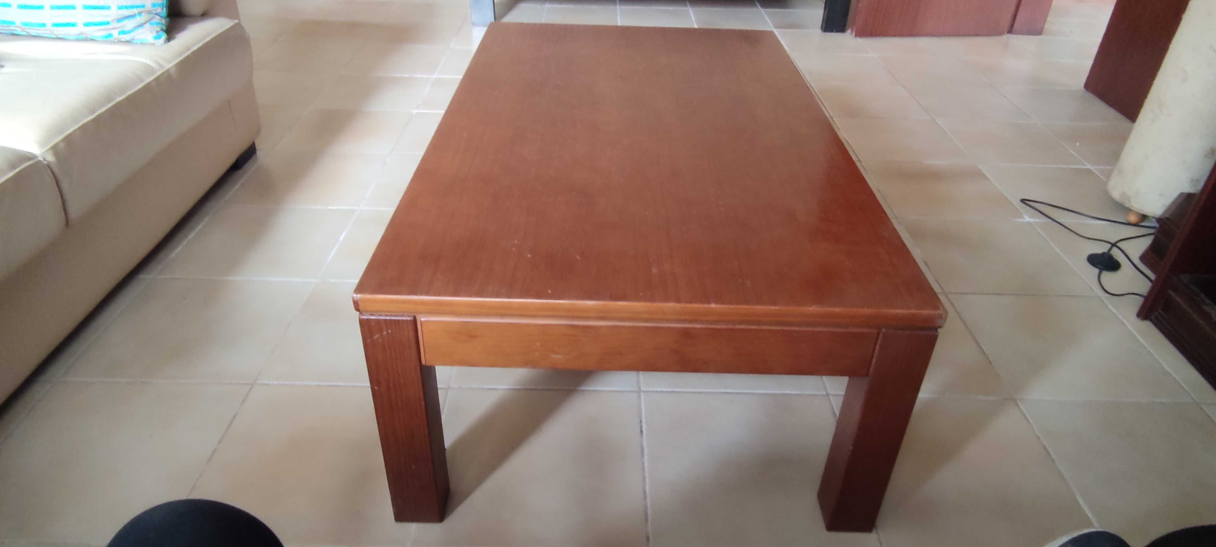 Mesa de centro grande maciça em carvalho escuro 120cm x 60cm