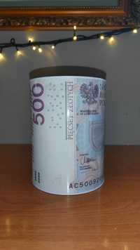 Metalowa skarbonka z motywem banknotu 500zł
