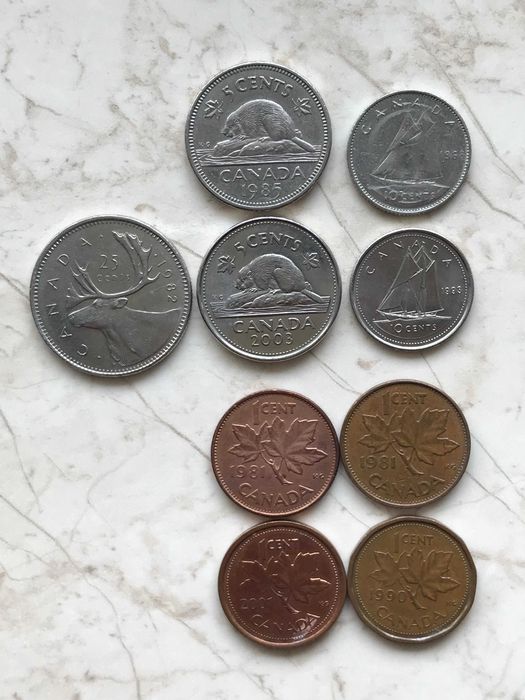 Монети США, Канада 1, 5, 10, 25 1950, 1964, 1966, 1969, 1971