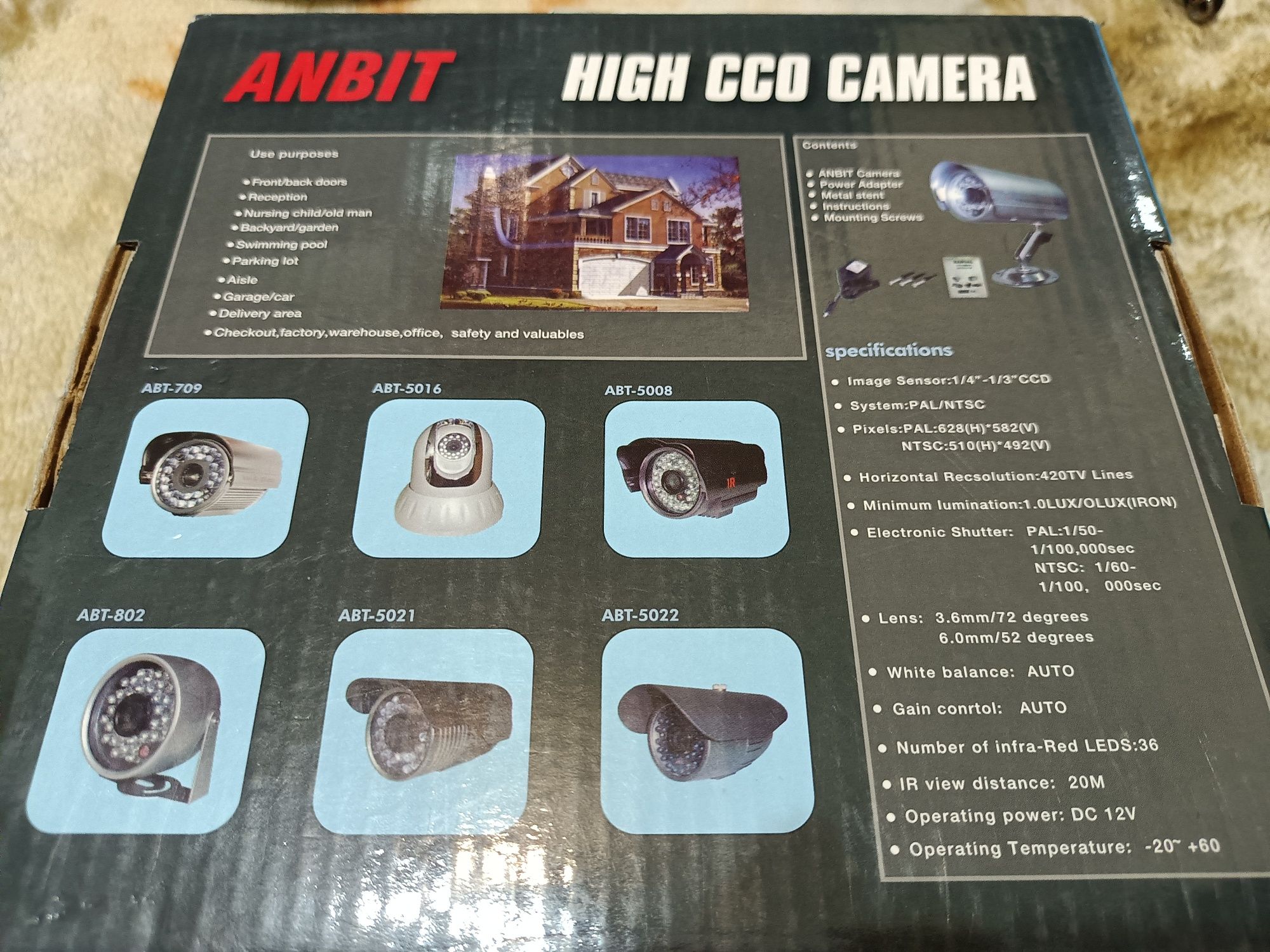 Câmera CCTV+IR c/suporte e fonte de alimentação interior/exterior novo