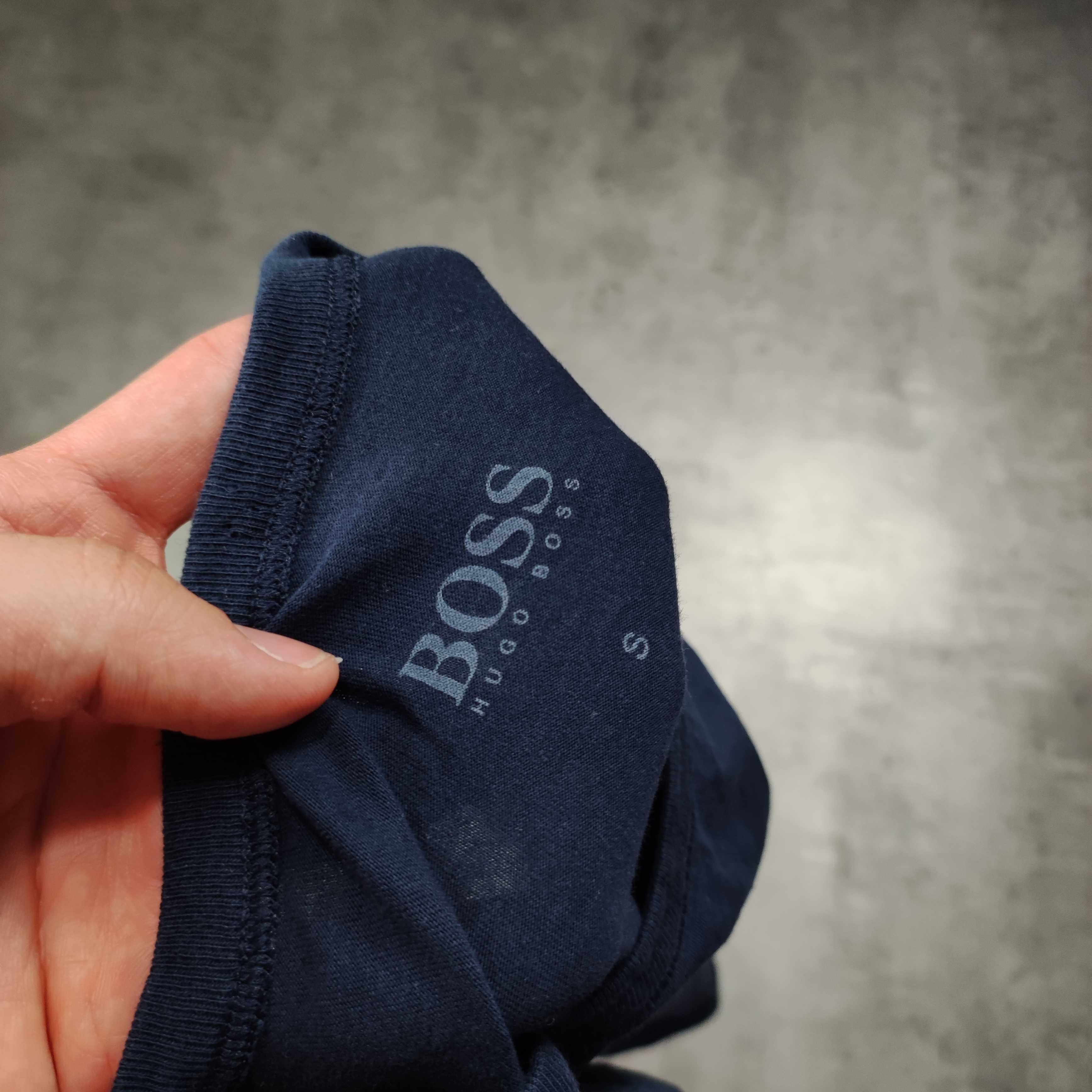 MĘSKA PREMIUM Granatowa Koszulka Bawełna Lekka Basic Hugo Boss Logo
